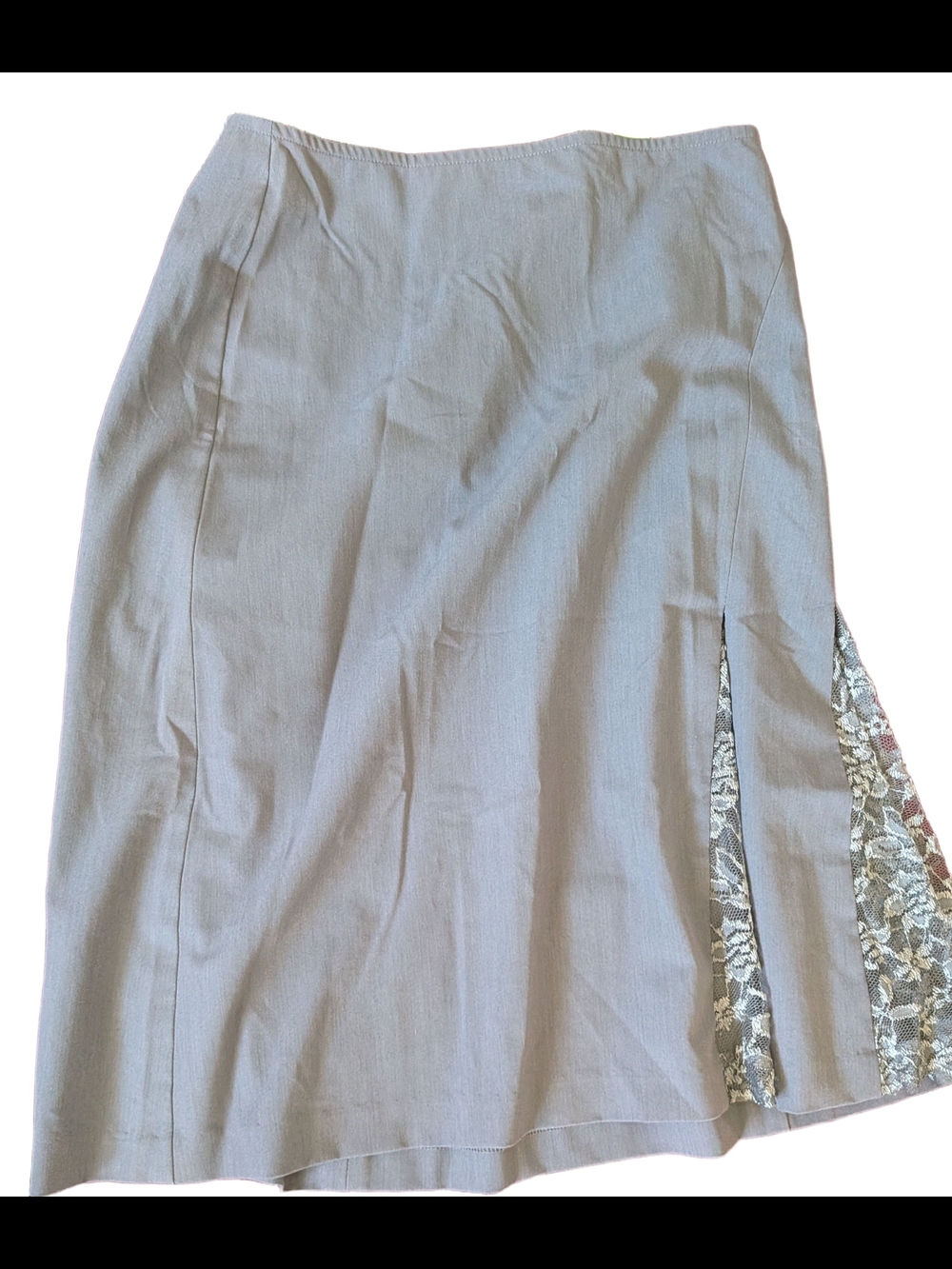 Apostrophe Light Gray A-Line Skirt with Lace Side Panels